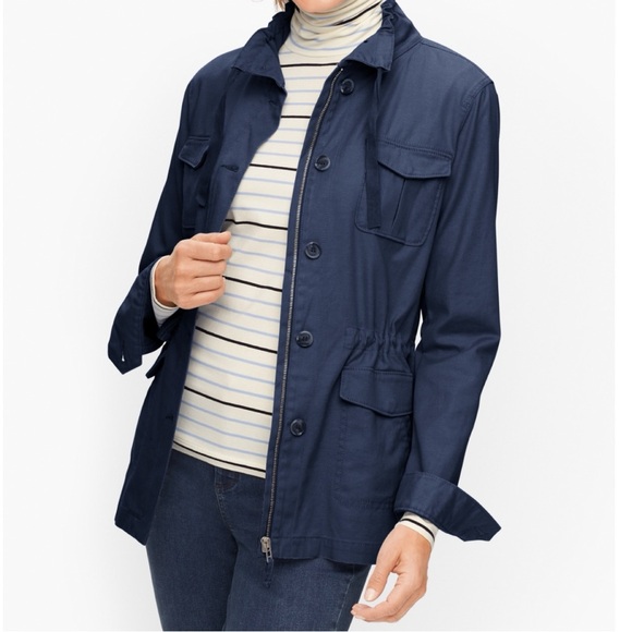Talbots NWOT Women’s Navy Safari Field Jacket Cotton Blend, size Medium - Picture 1 of 16